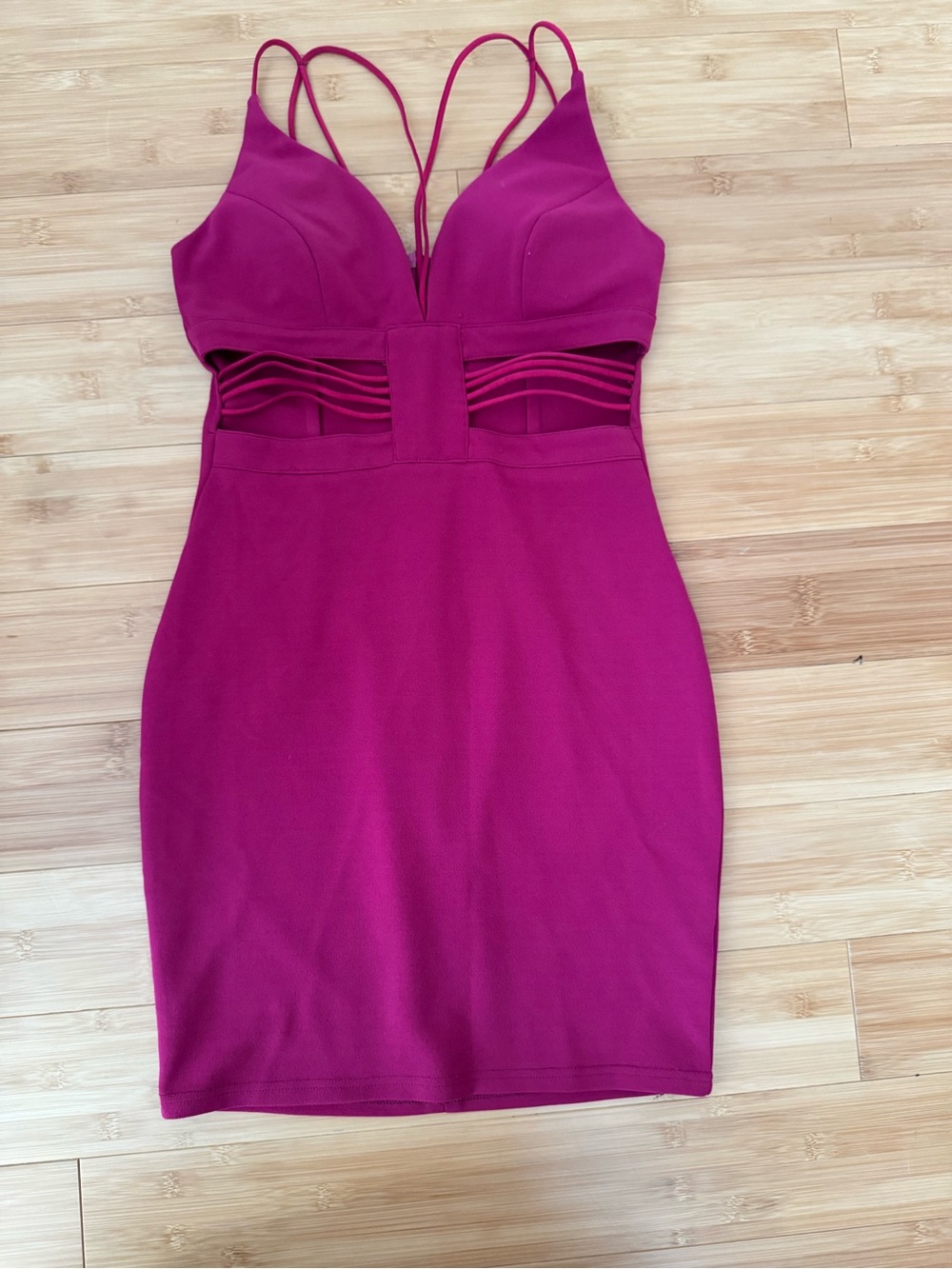 Fuchsia Strappy Cutout Bodycon Mini Dress